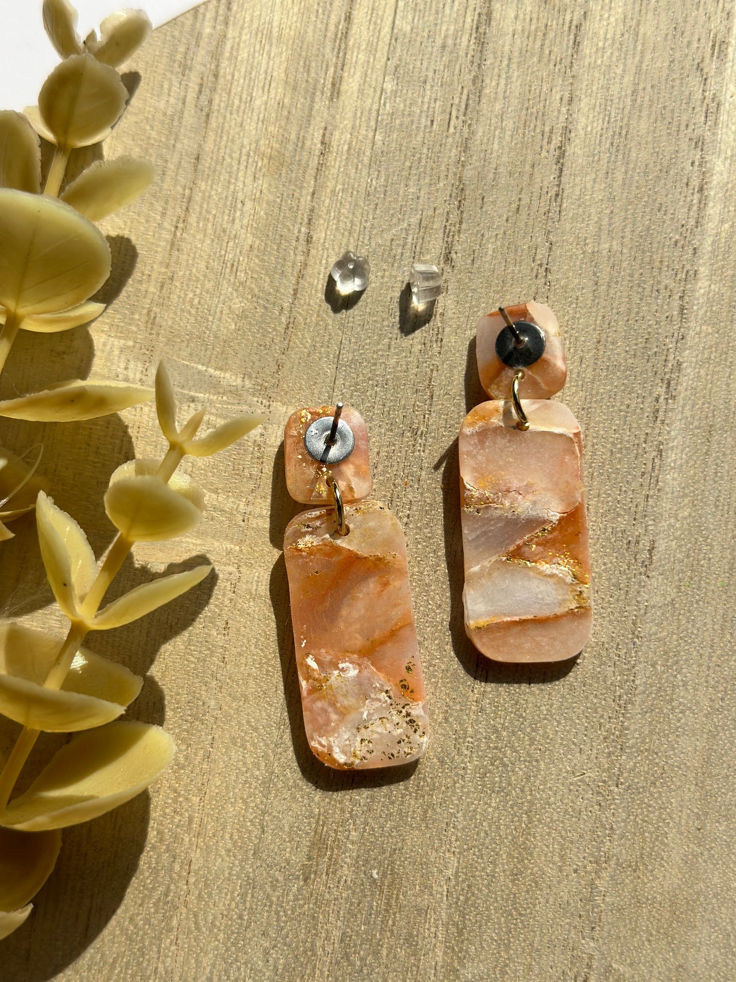neutral + gold marble rectangle dangles