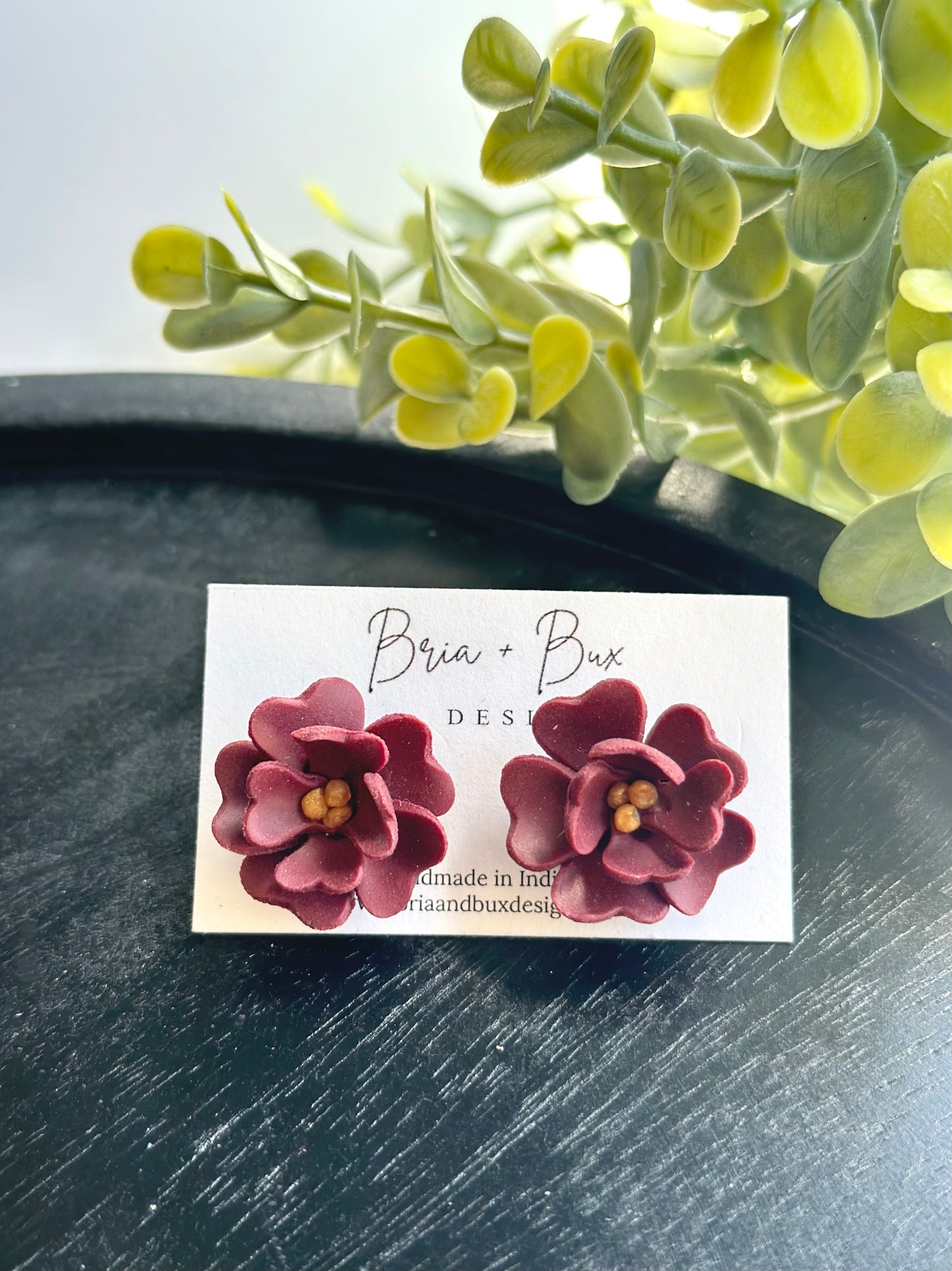 burgandy small flower studs