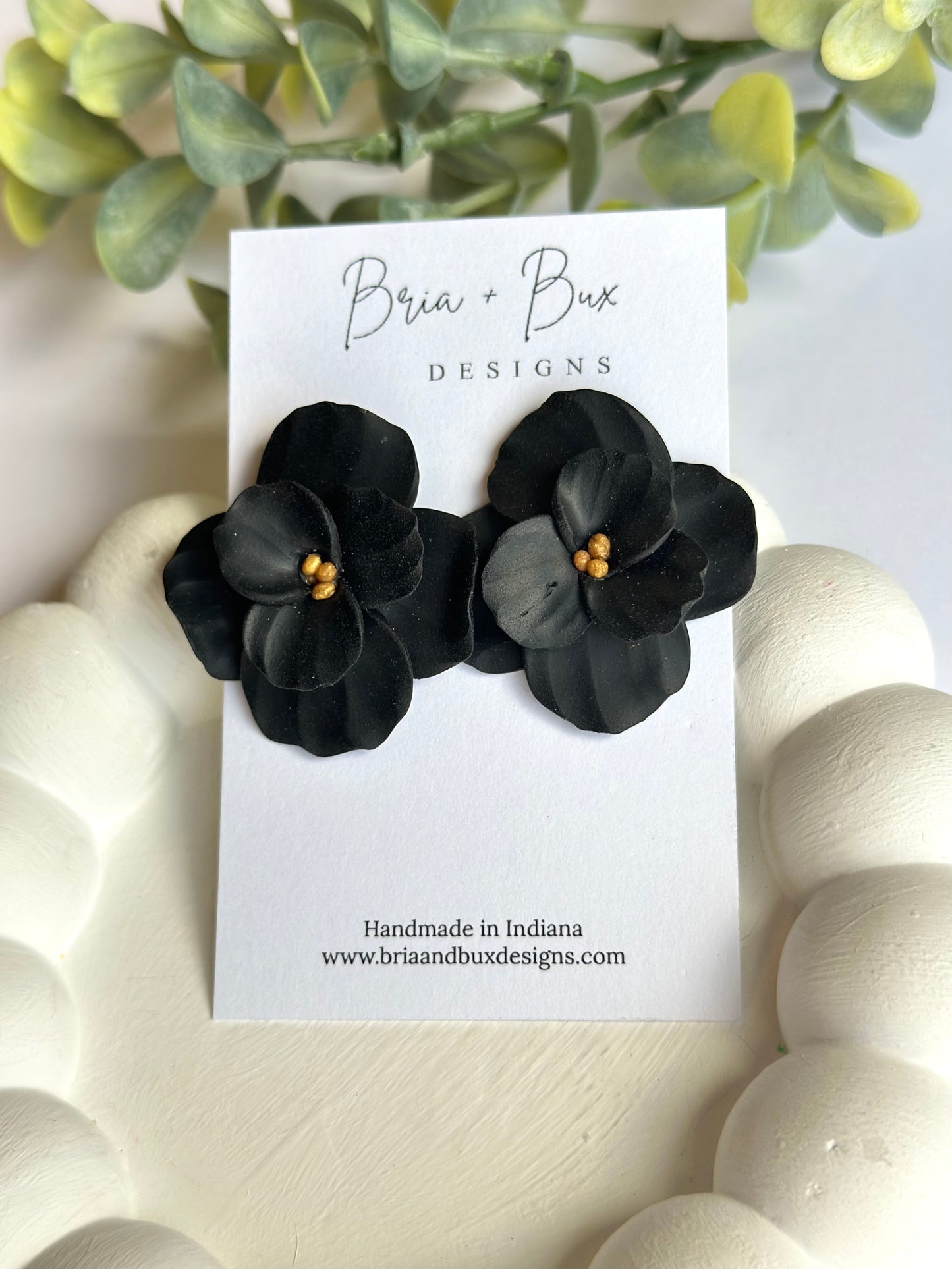 black large flower studs
