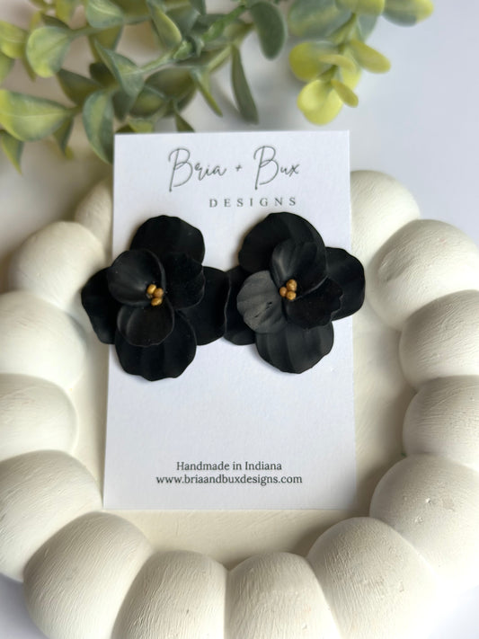 black large flower studs