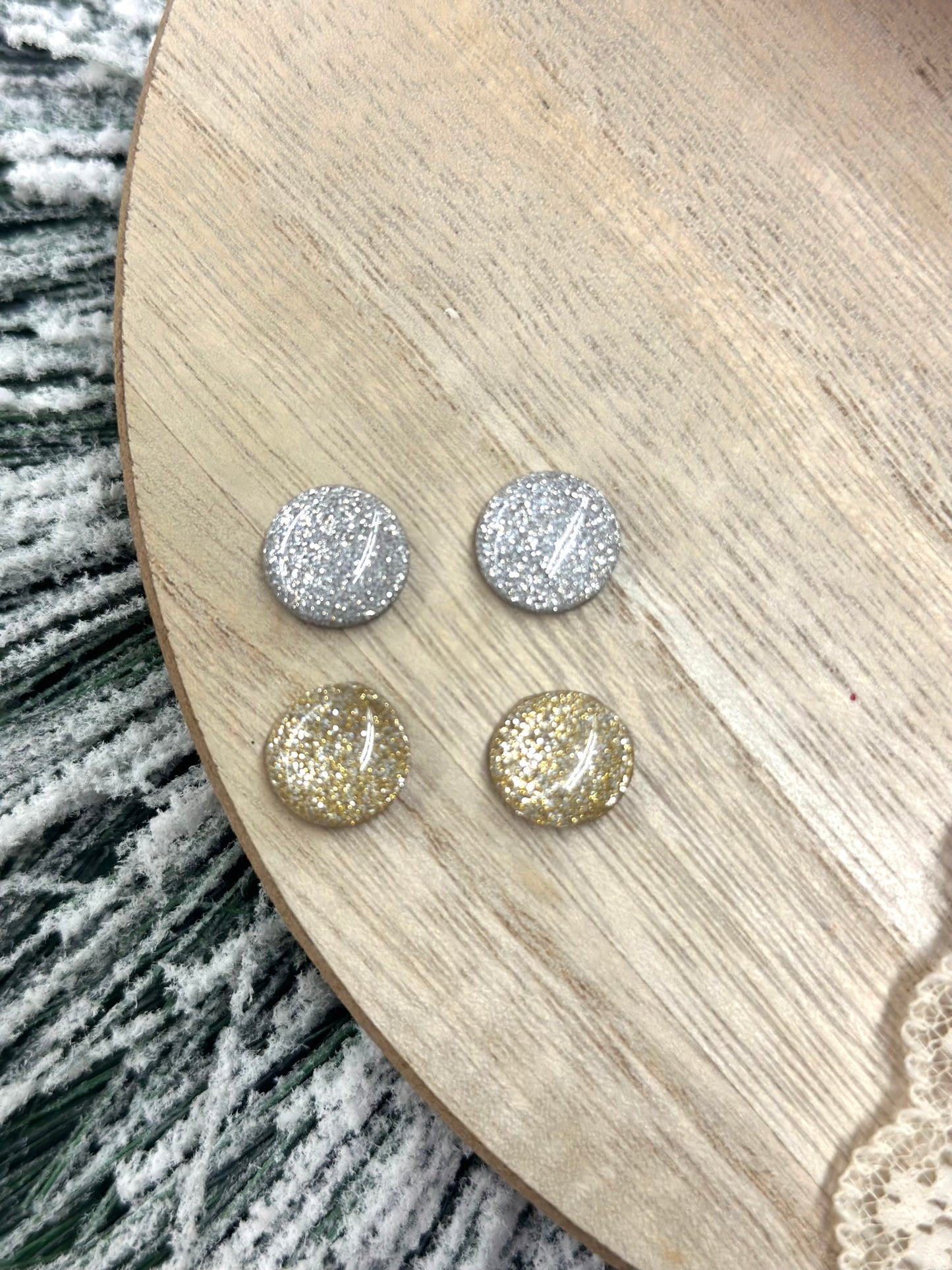 Silver or gold sparkle studs
