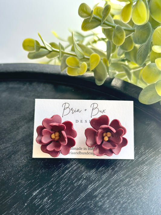 burgandy small flower studs