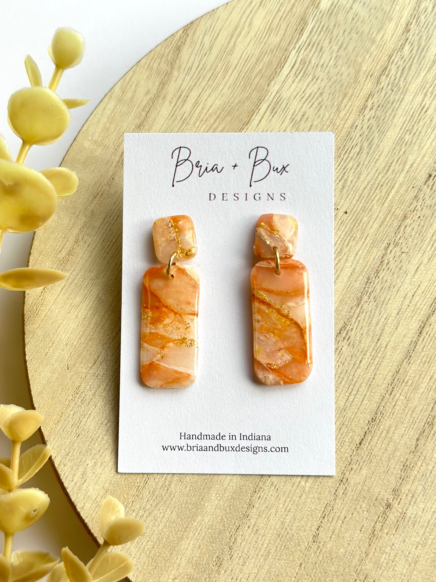 neutral + gold marble rectangle dangles