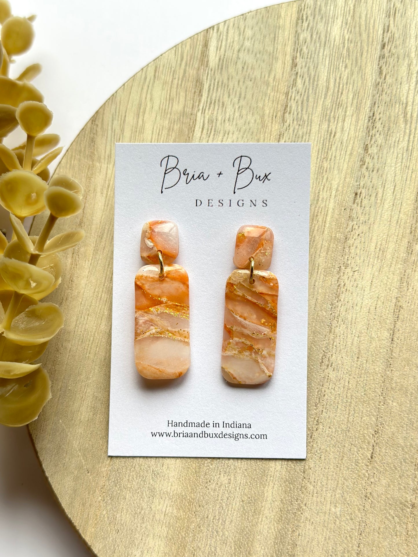 neutral + gold marble rectangle dangles